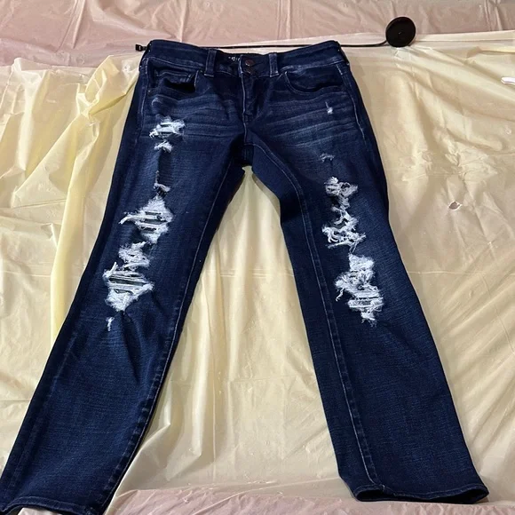 American Eagle Outfitters Women's Ripped Dark Blue Skinny Jeans size 4 - Picture 3 of 9